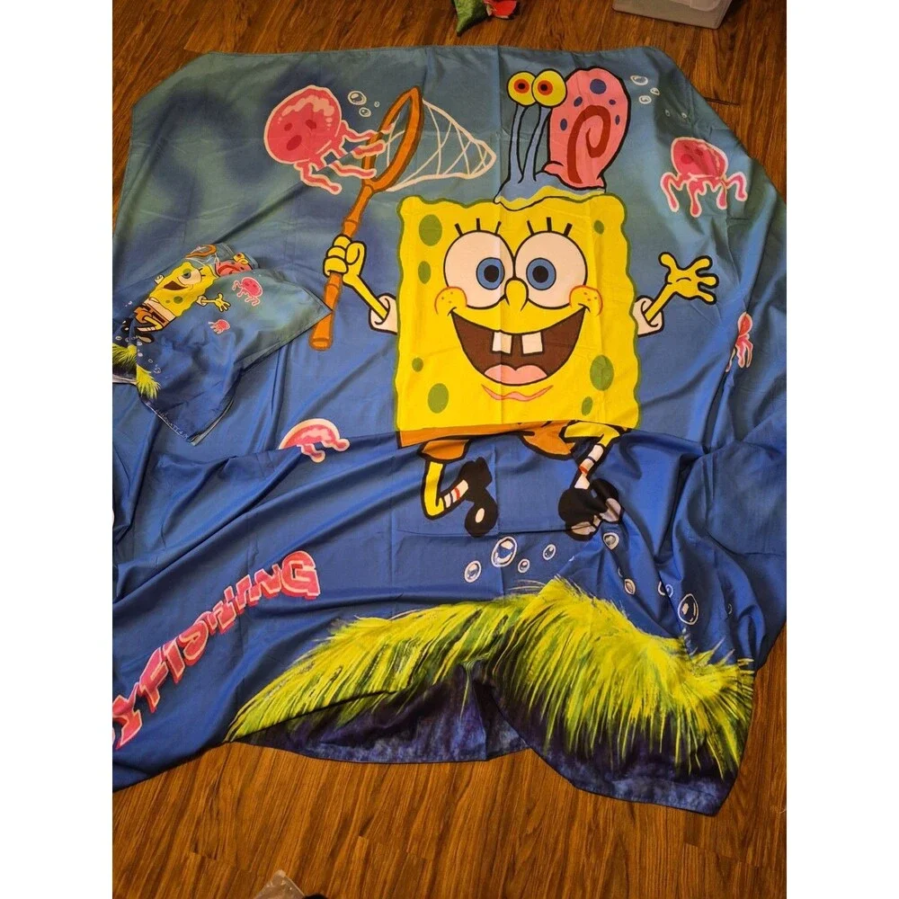 Spongebob Full size Jellyfishing Bed cover and two Standard pillow covers 86x86